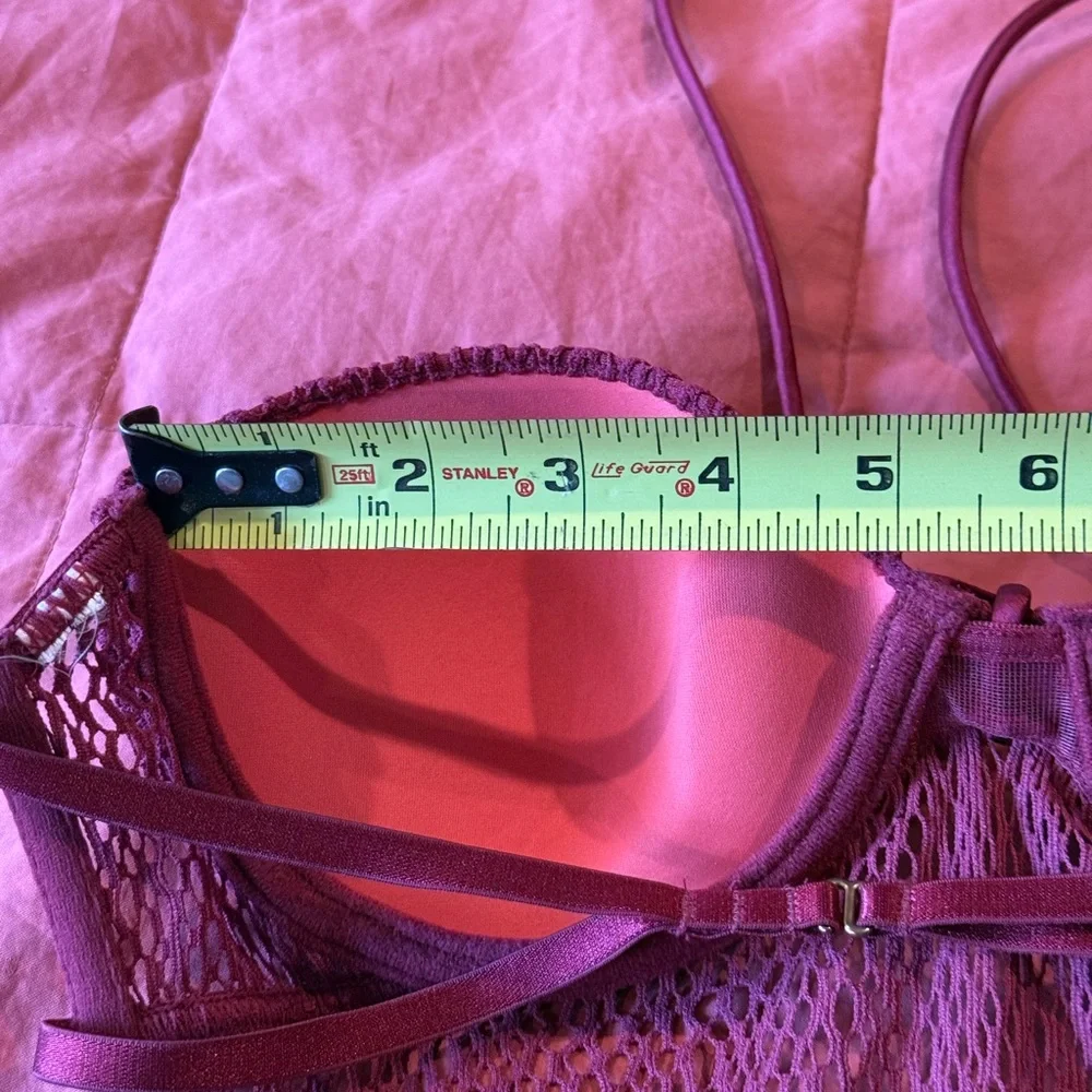 RARE VS, Open back Maroon Mesh Bandeau Bodysuit w/ Tropical Flower Detail - Picture 8 of 10